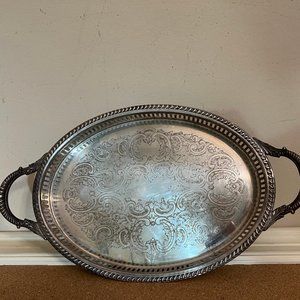 W&S Blackinton Footed  Silverplate Serving / Vanity Tray Pierced Edges Handles